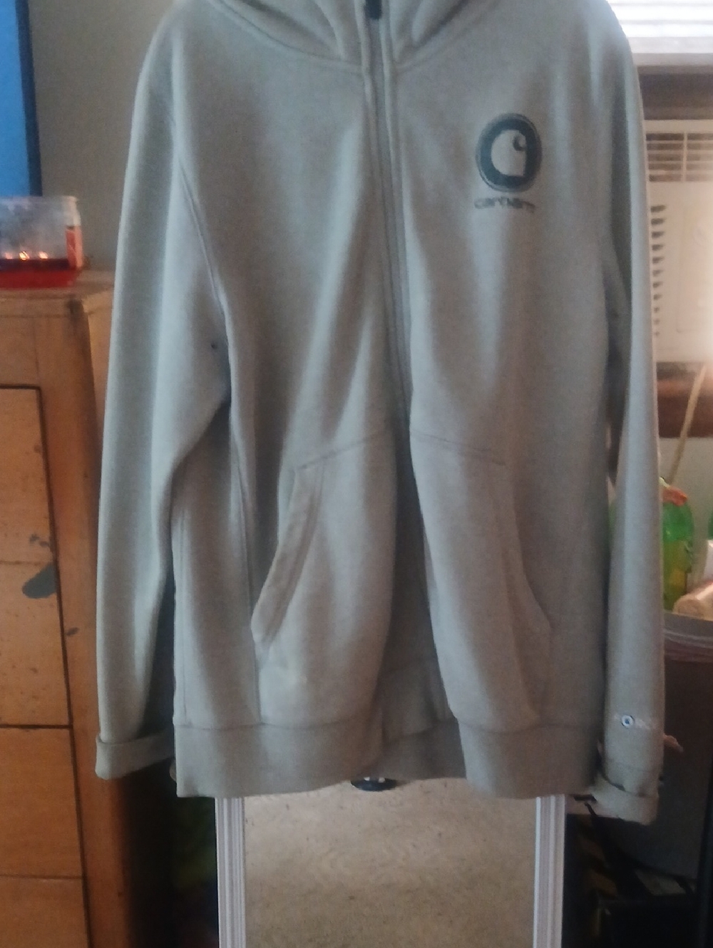Carhartt Sage Green Full-Zip Hoodie with Chest Logo